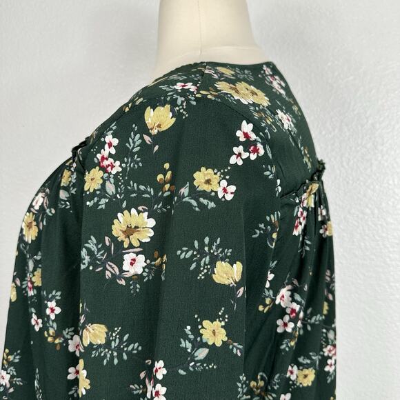 Suzanne Betro Weekend Top Women 1X Green Floral Cottagecore Peasant Boho Flowy - Picture 7 of 12